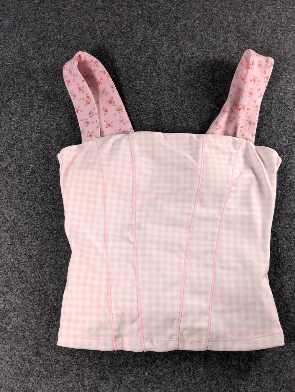 Pink Gingham Square-Neck Women's Tank Top